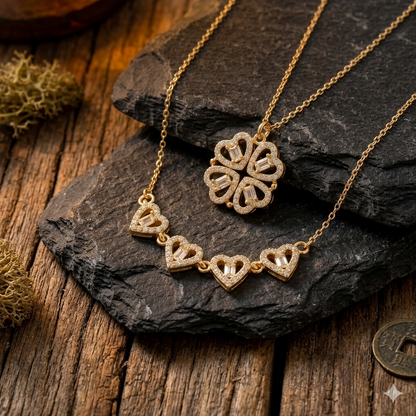 Collar con colgante de trébol transformable oro